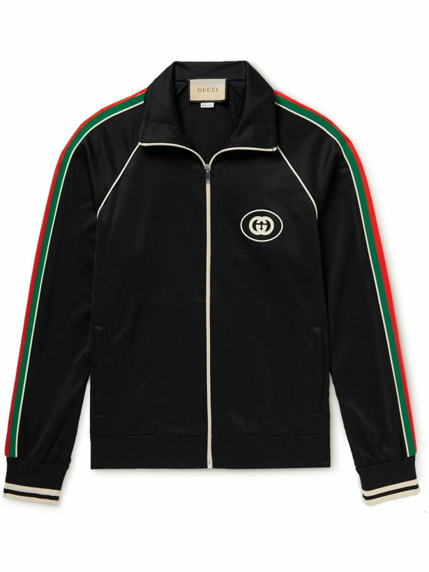Photo: GUCCI - Logo-Appliquéd Striped Tech-Jersey Track Jacket - Black