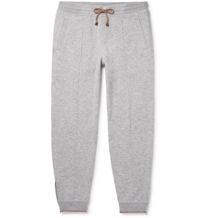 Photo: Brunello Cucinelli - Slim-Fit Tapered Cashmere-Blend Jersey Sweatpants - Gray