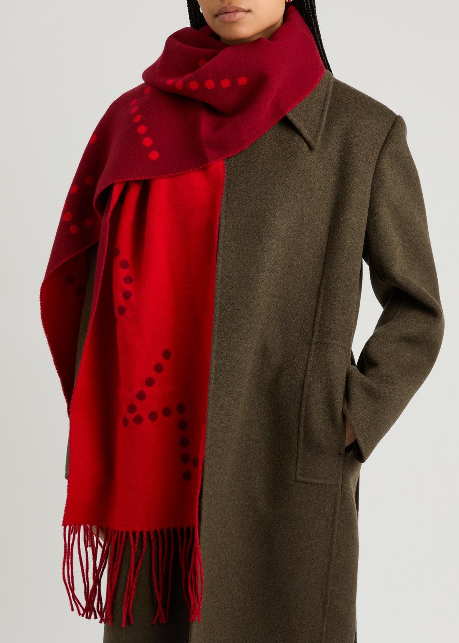 Stella Mccartney Logo-intarsia Reversible Wool Scarf - Red - One Size