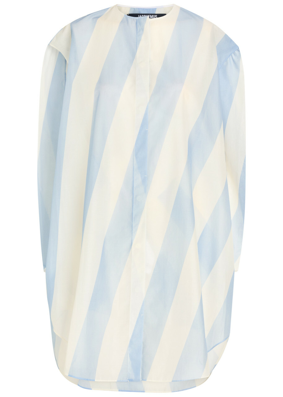 Jacquemus La Robe Berlingot Striped Organza Mini Shirt Dress White And Blue