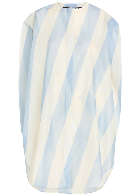 Photo: Jacquemus La Robe Berlingot Striped Organza Mini Shirt Dress White And Blue