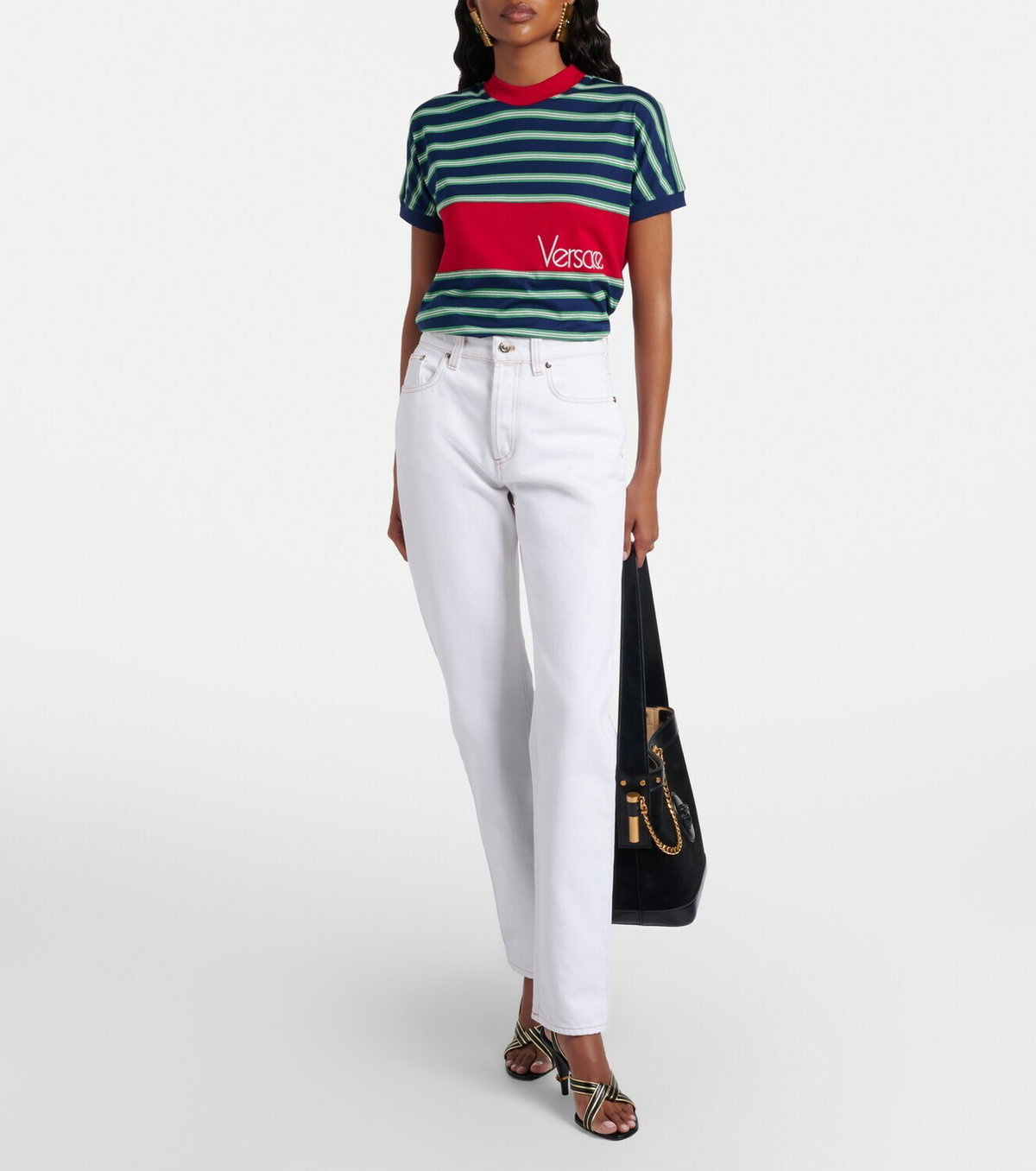 Versace Logo embroidered striped cotton T-Shirt