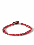 Mikia - White Hearts Silver and Enamel Beaded Bracelet - Red