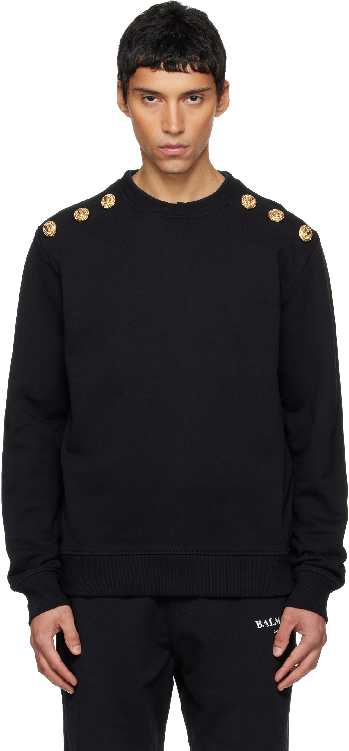 Balmain Black Chain Lion Buttons Sweatshirt