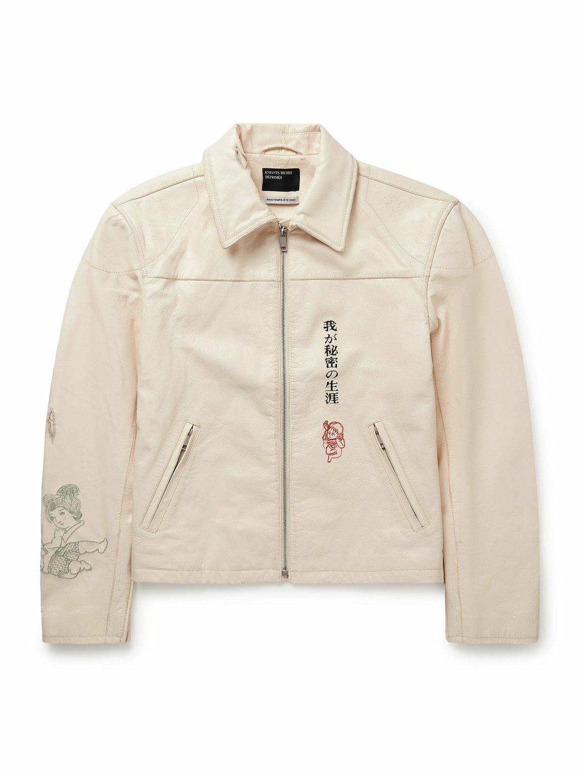 Enfants Riches Déprimés - The Bully Distressed Embroidered Tumbled-Leather Jacket - Neutrals