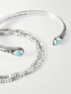 Peyote Bird - Engraved Silver Turquoise Cuff and Beaded Bracelet Set