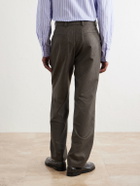De Bonne Facture - Straight-Leg Pleated Puppytooth Wool-Flannel Trousers - Green