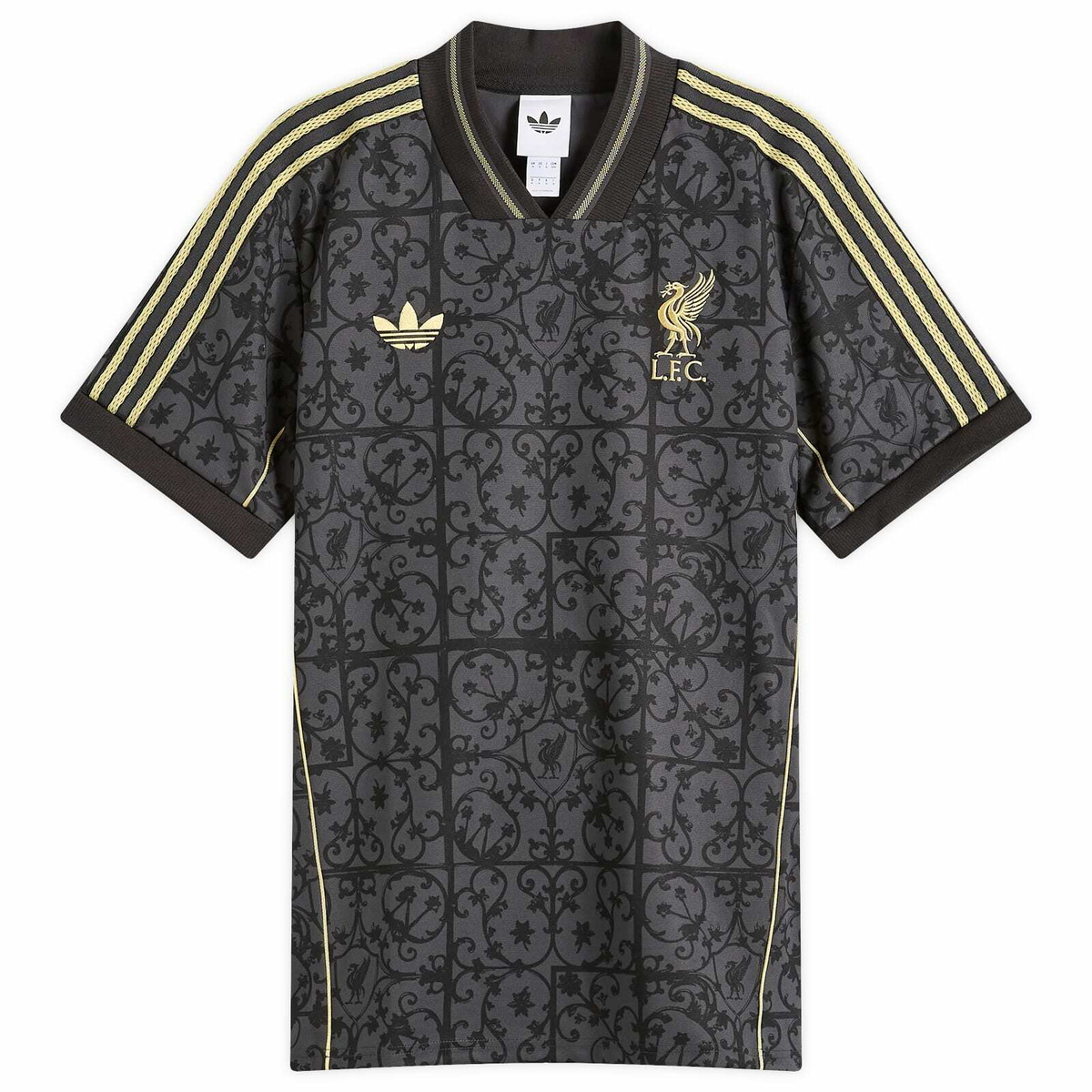 Adidas Liverpool FC. Lifestyler Jersey Top in Carbon/Halo Gold