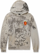 Balenciaga - Logo-Appliquéd Distressed Printed Cotton-Jersey Zip-Up Hoodie - Gray
