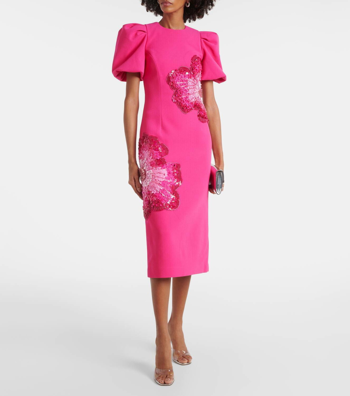 Rebecca Vallance Layana puff-sleeve embellished midi dress
