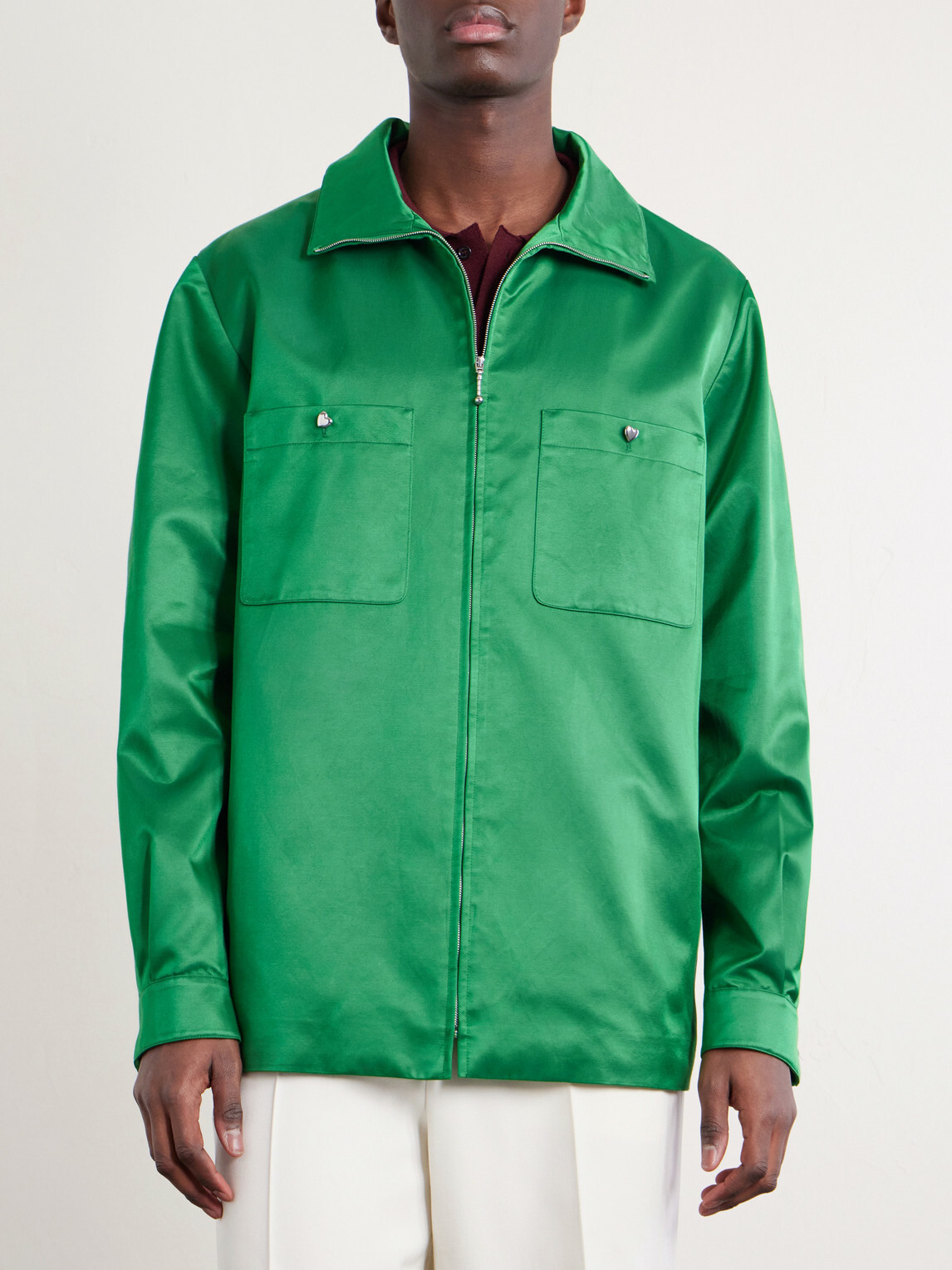 Valentino Garavani - Satin Zip-Up Jacket - Green