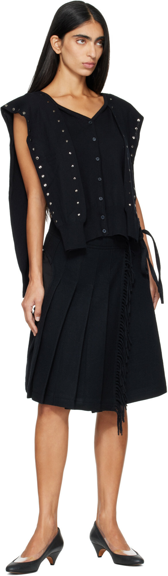 OPEN YY Black Fringed Wrap Mini Skirt