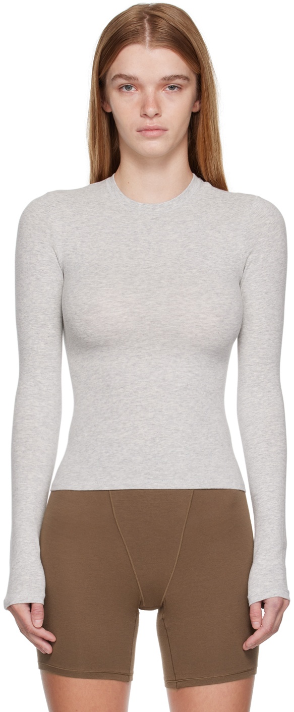 SKIMS Cotton Jersey Super Crop T-shirt - Light Heather Grey