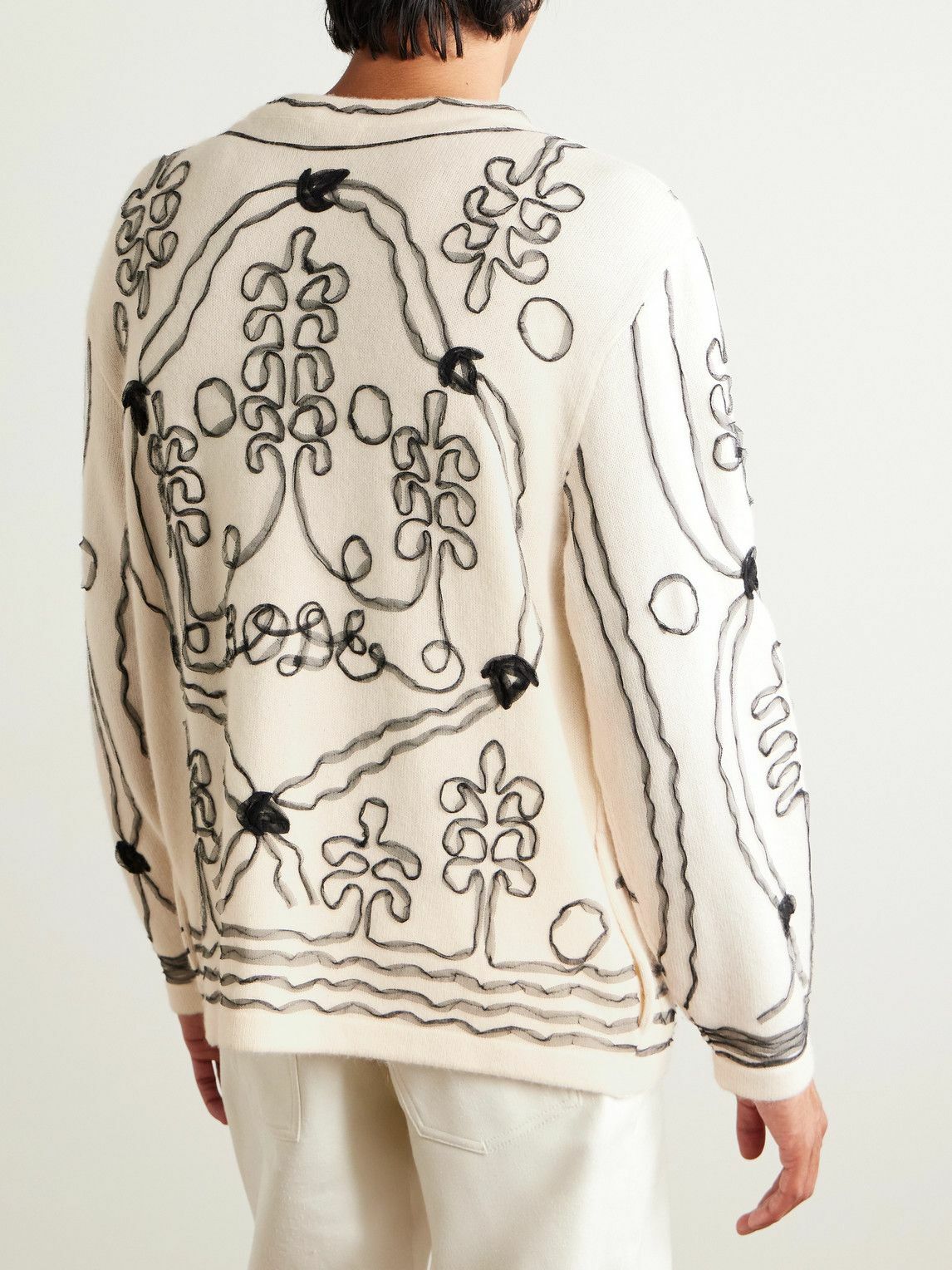 BODE - Winter Garden Tulle-Appliquéd Cashmere Cardigan - Neutrals