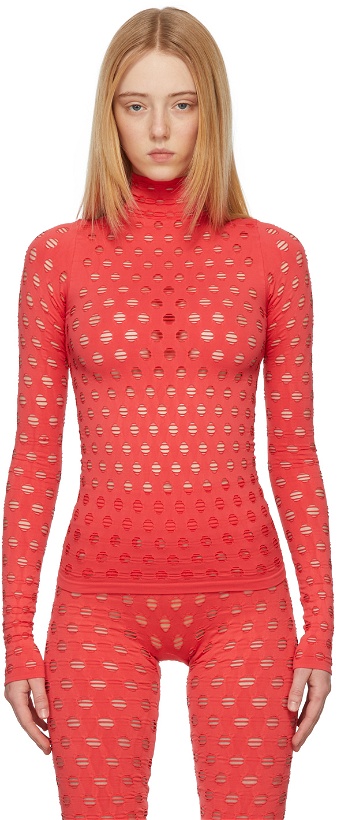 Photo: Maisie Wilen Red Perforated Turtleneck
