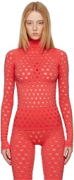 Maisie Wilen Red Perforated Turtleneck