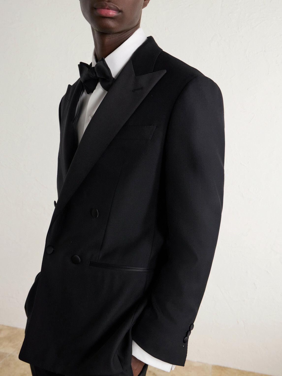 Thom Sweeney - Double-Breasted Satin-Trimmed Wool-Fresco Suit Jacket - Black