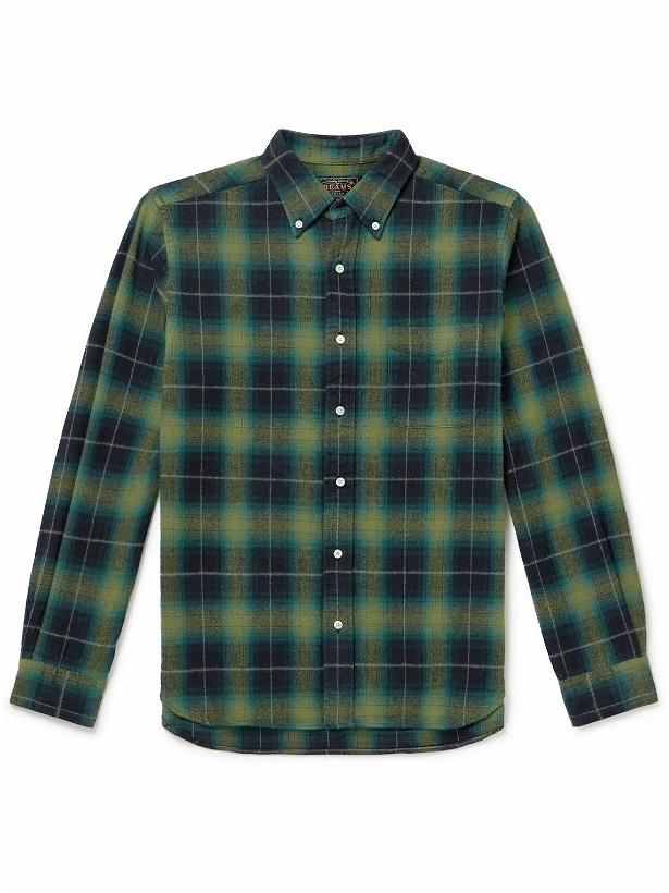 Photo: Beams Plus - Button-Down Collar Checked Brushed Cotton-Flannel Shirt - Green