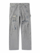 SAINT Mxxxxxx - Straight-Leg Distressed Striped Paint-Splattered Jeans - Blue