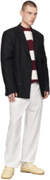 Dries Van Noten Off-White & Burgundy Striped Sweater