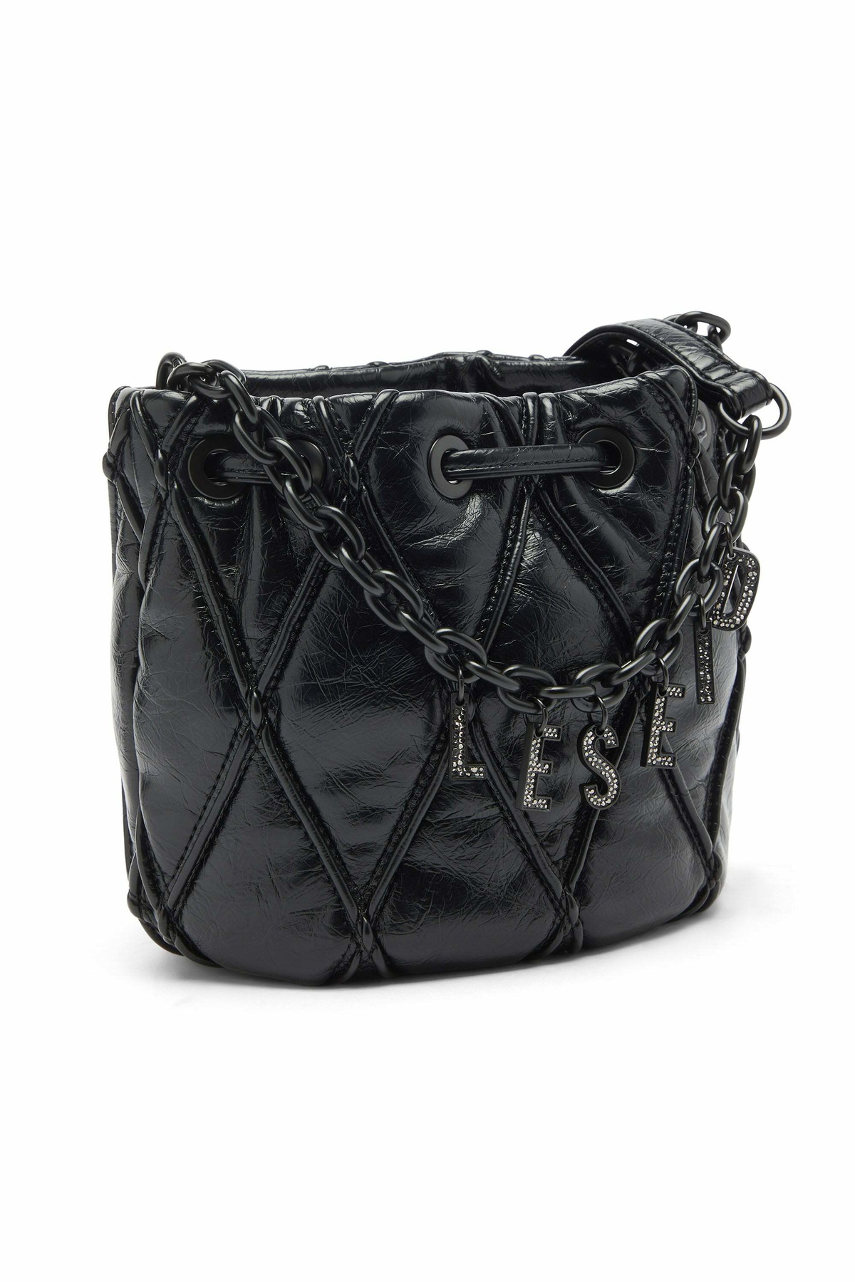 Diesel Charm-D - Bucket bag in shiny quilted PU - Shoulder Bags Womens in Black