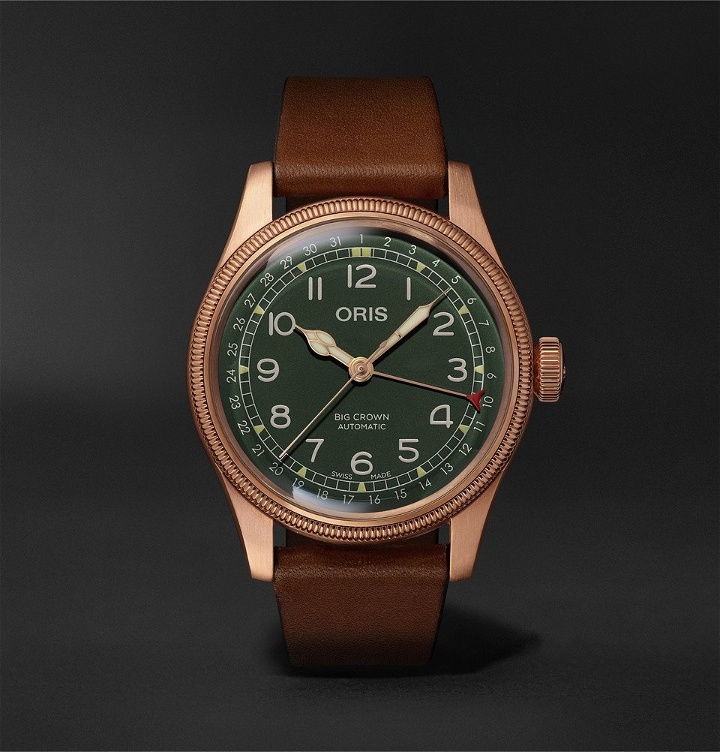 Photo: Oris - Big Crown Pointer Date Automatic 40mm Bronze and Leather Watch - Green