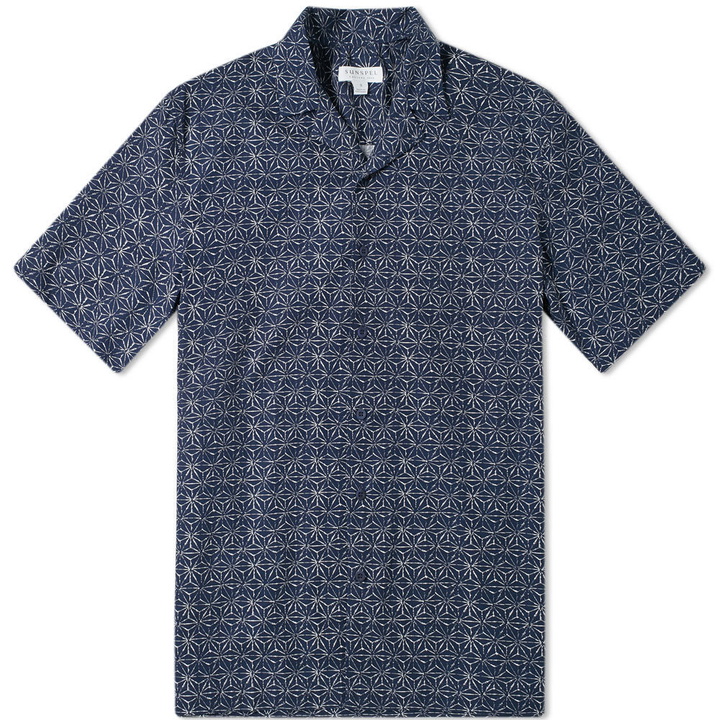 Photo: Sunspel Short Sleeve Shirt Shibori Stars Navy