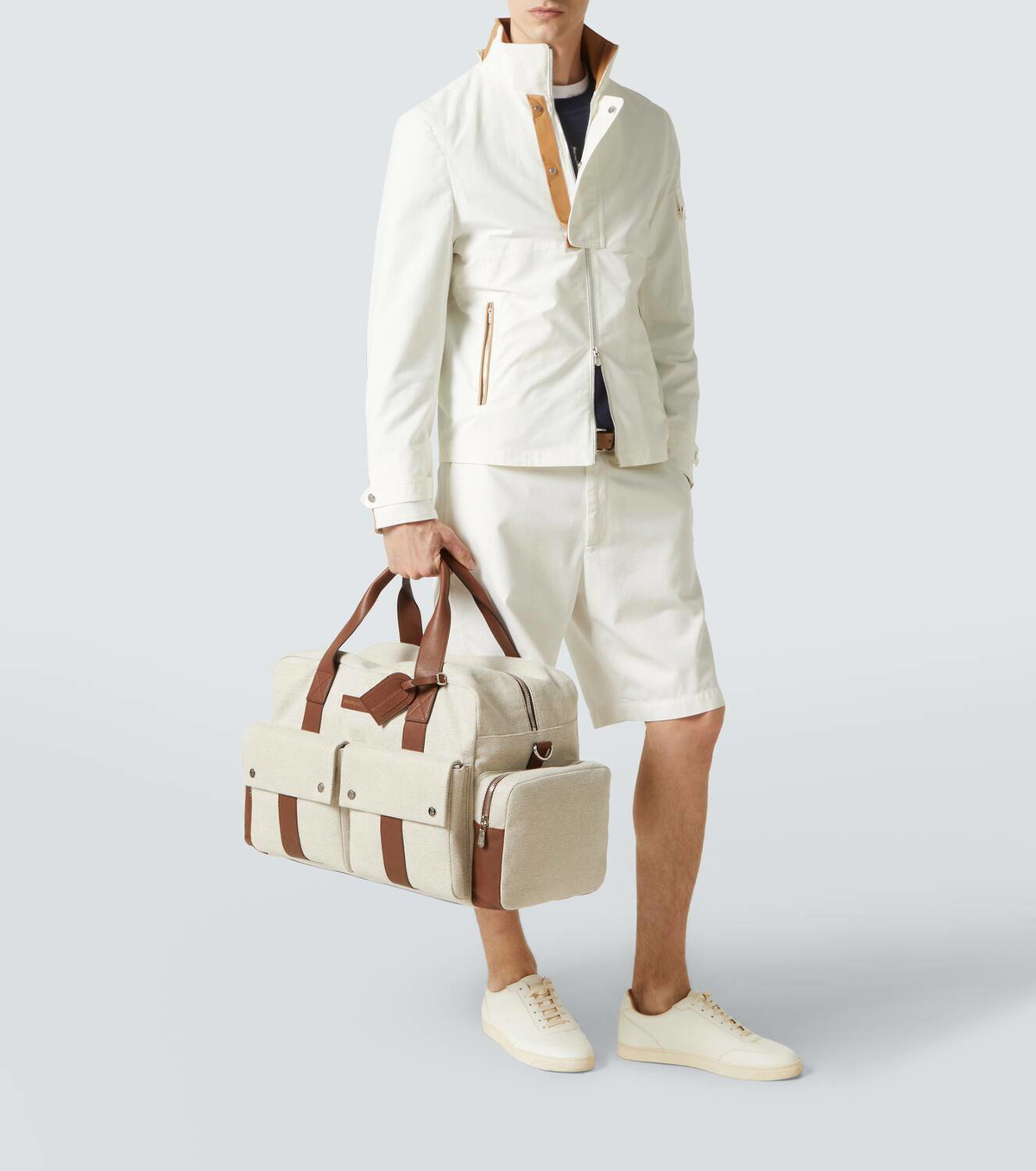 Brunello Cucinelli Leather-trimmed canvas duffel bag