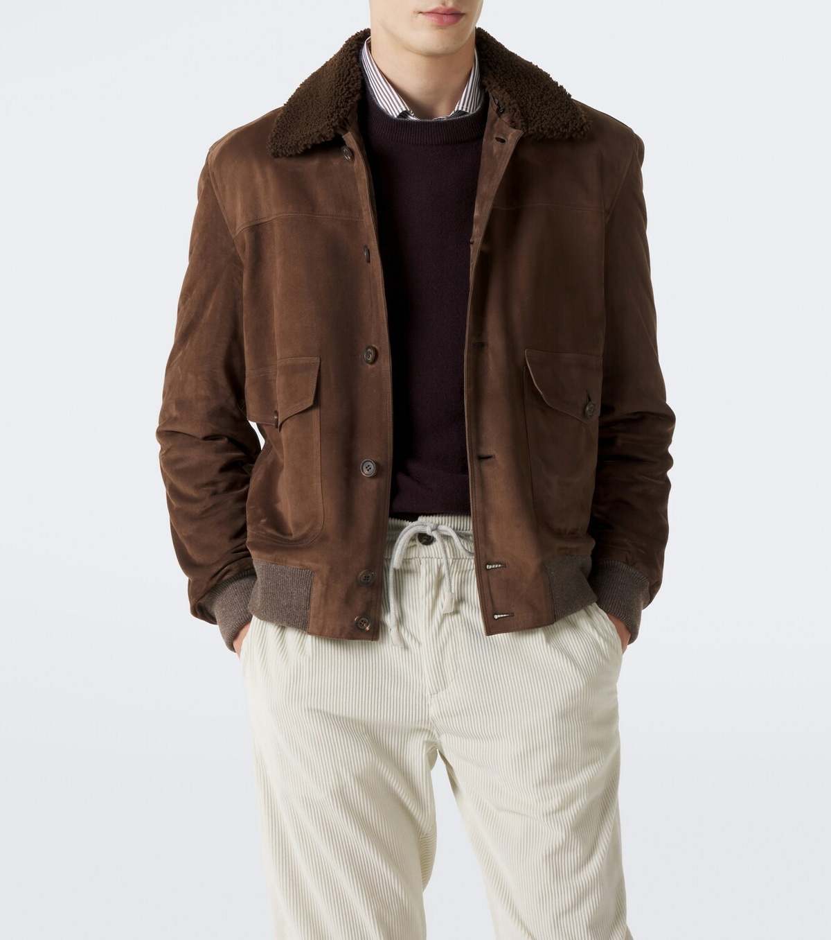 Eleventy Shearling-lined suede jacket