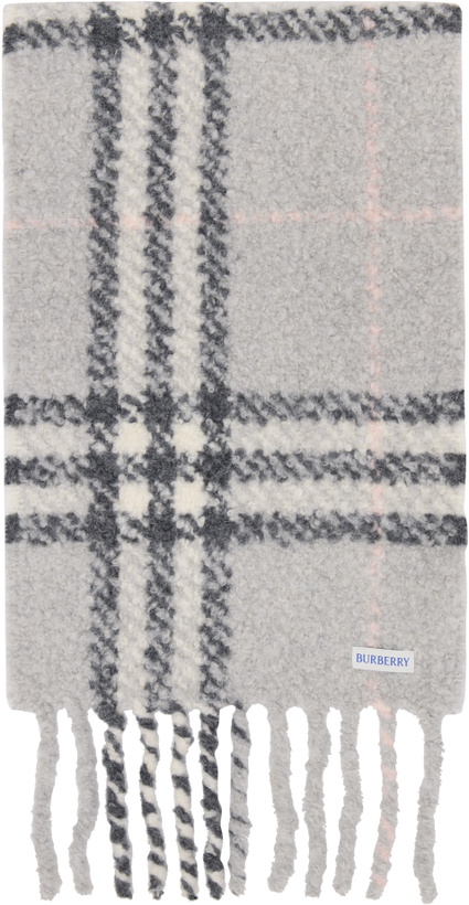 Photo: Burberry Gray Check Alpaca Wool Blend Bouclé Scarf