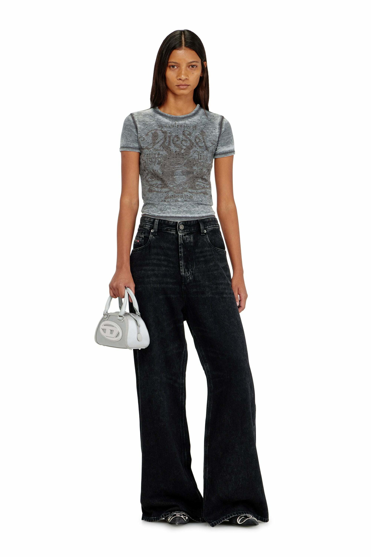 Diesel Slim jersey T-shirt with print and studs - T-Shirts Womens in Multicolor