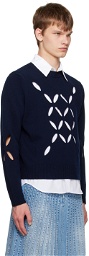 Stefan Cooke Navy Slashed Sweater
