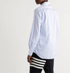 Thom Browne - Button-Down Collar Appliquéd Pinstriped Cotton-Poplin Shirt - Blue