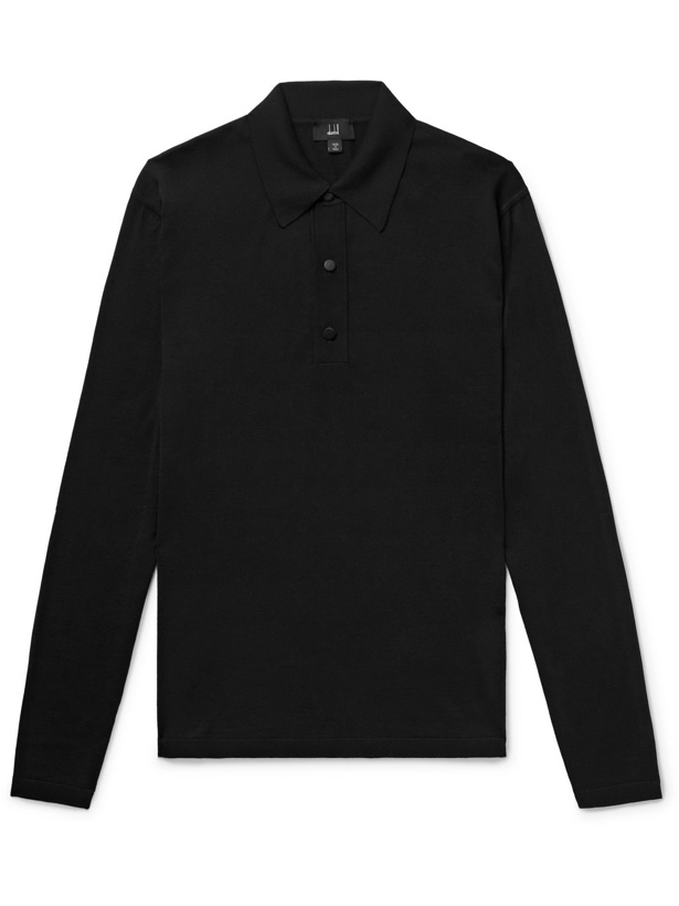 Photo: Dunhill - Merino Wool and Mulberry Silk-Blend Polo Shirt - Black