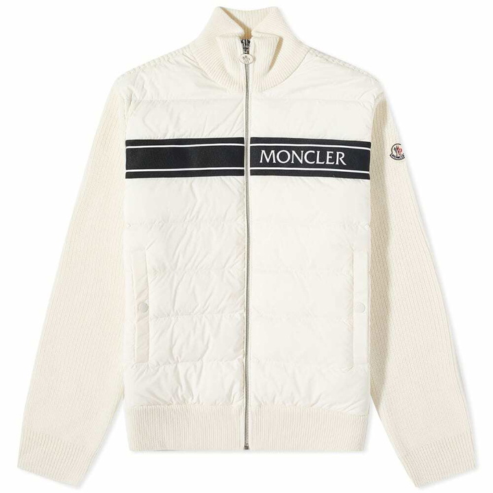 Photo: Moncler Men's Logo Stripe Down Zip Jacket in Off-White