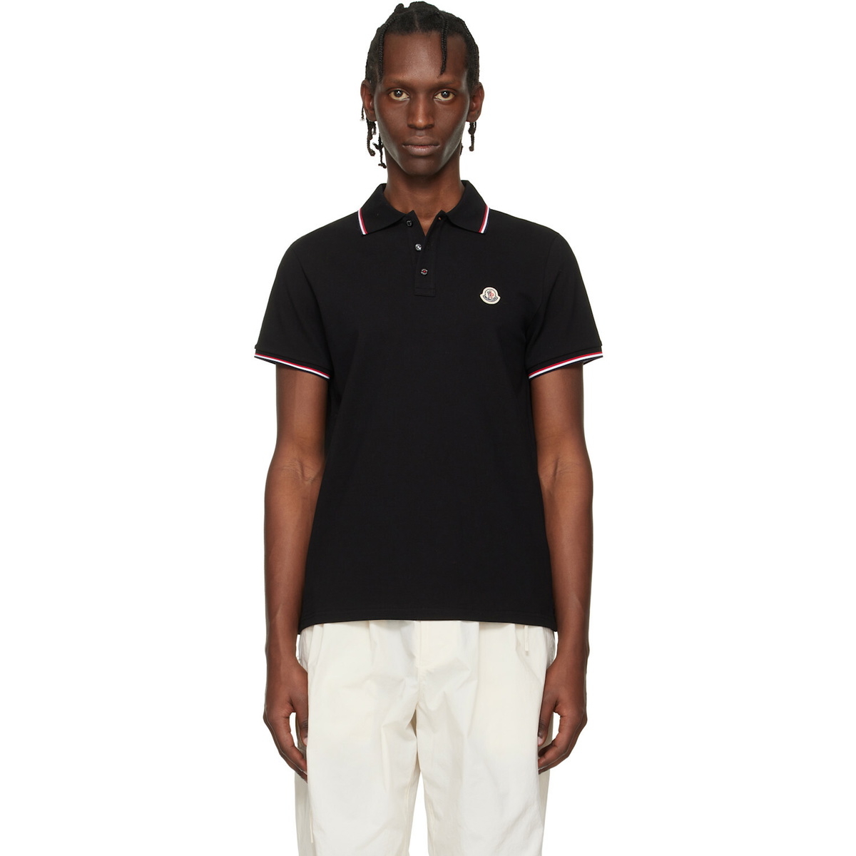 Moncler Black Tricolor-Trimmed Cotton Piquet Polo