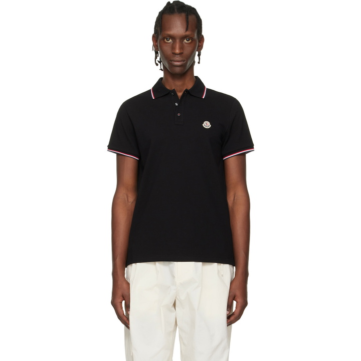Photo: Moncler Black Tricolor-Trimmed Cotton Piquet Polo