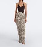 Alaïa Gathered polka-dot jersey maxi skirt
