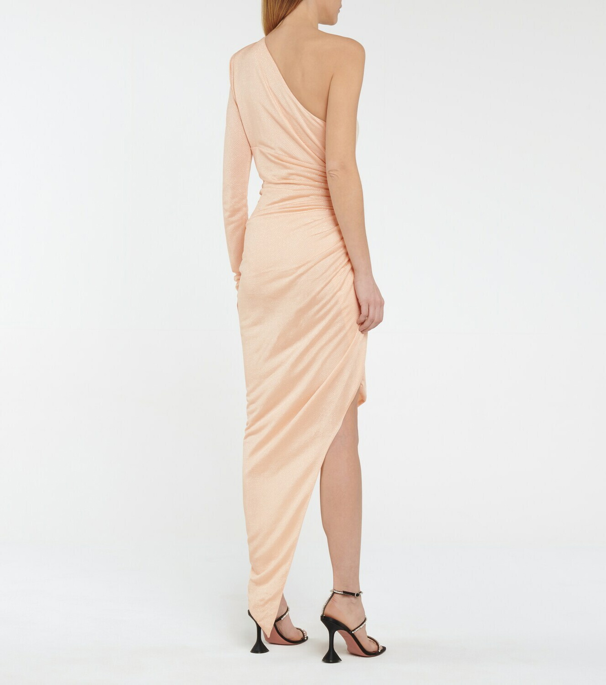 alexandre vauthier stretch satin bell sleeve tie waist dress