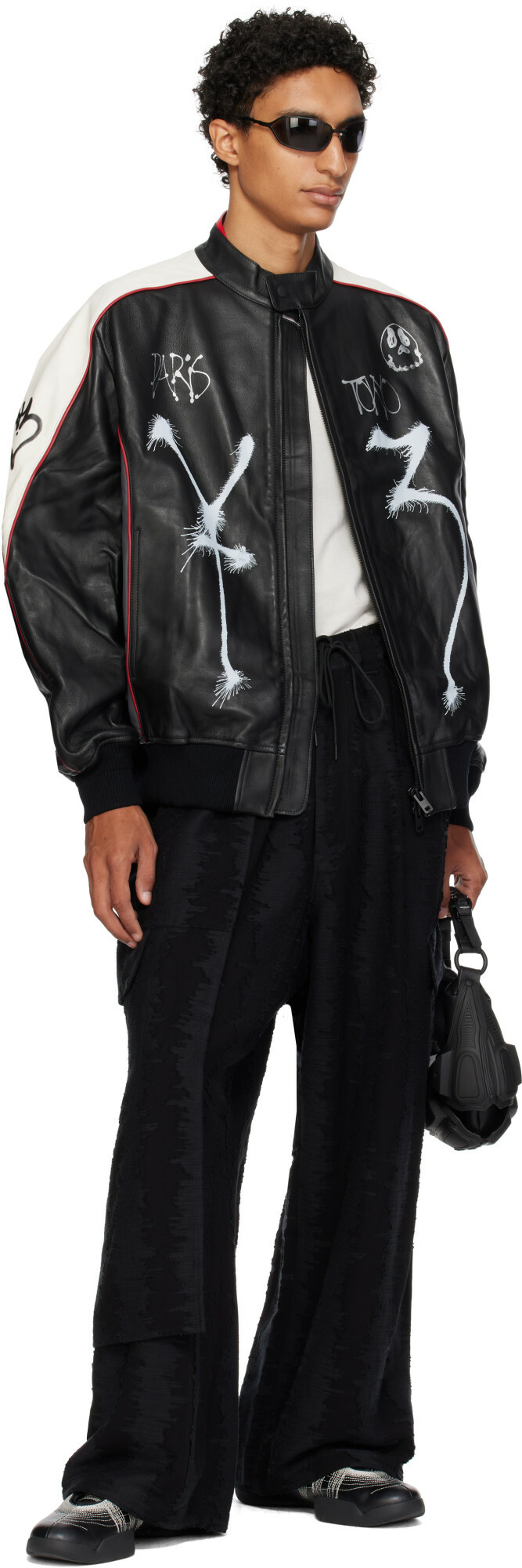 Y-3 Black Chito Edition Graphic Leather Biker Jacket