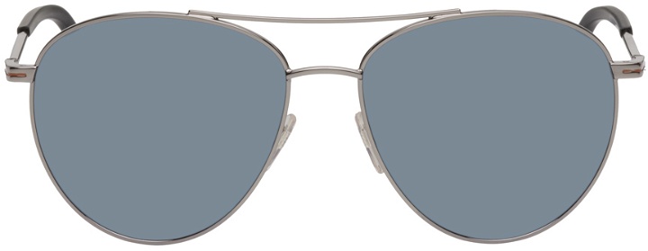 Photo: ZEGNA Silver & Blue Aviator Sunglasses