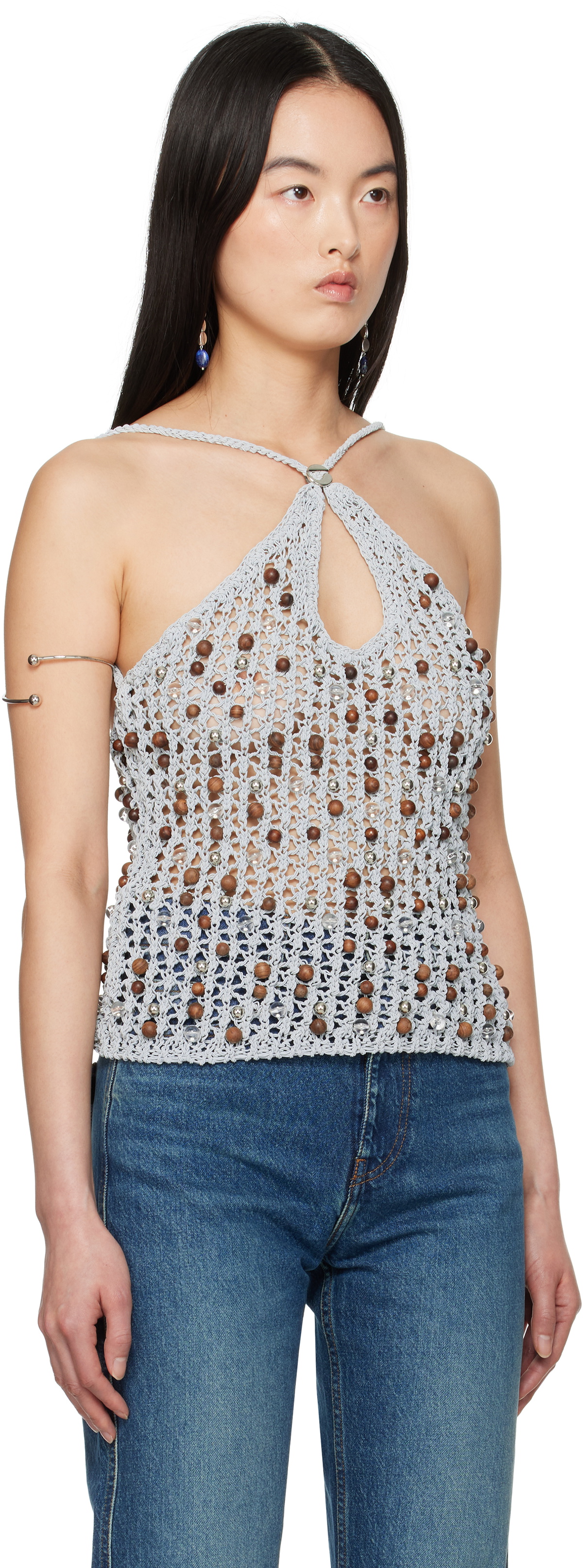 Coperni Gray Beaded Knitted Tank Top