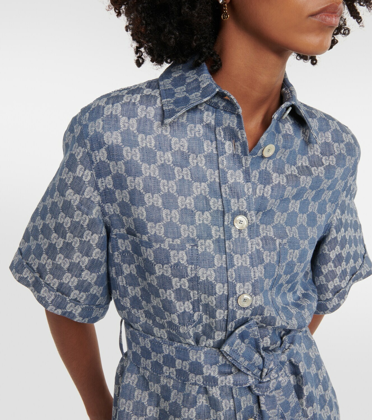 【関税＆送料込み】Gucci Shirtdress Gucci GG jacquard linen shirt dress Gucci