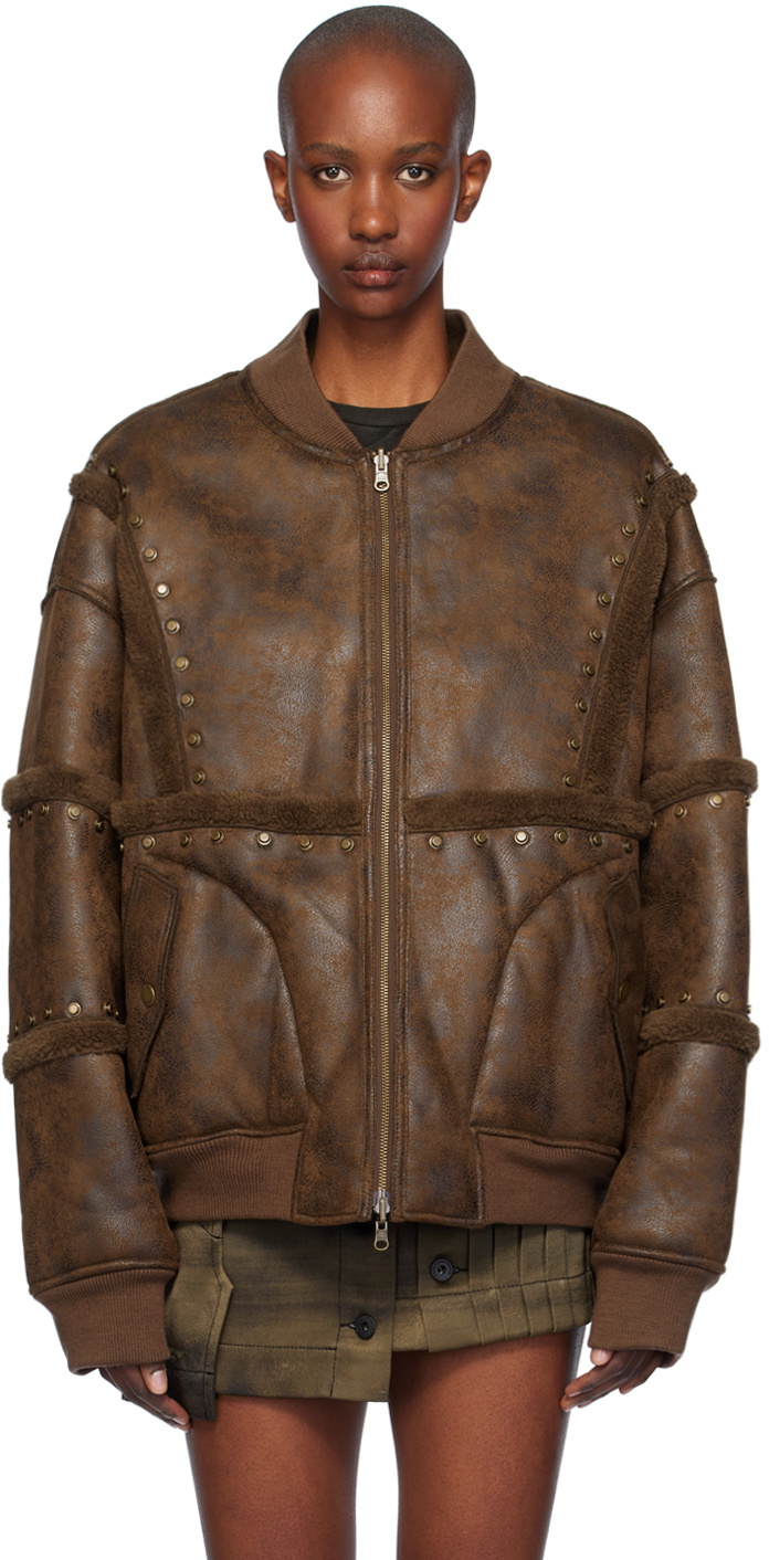 Feng Chen Wang Brown Faux-Shearling Bomber Jacket Feng Chen Wang
