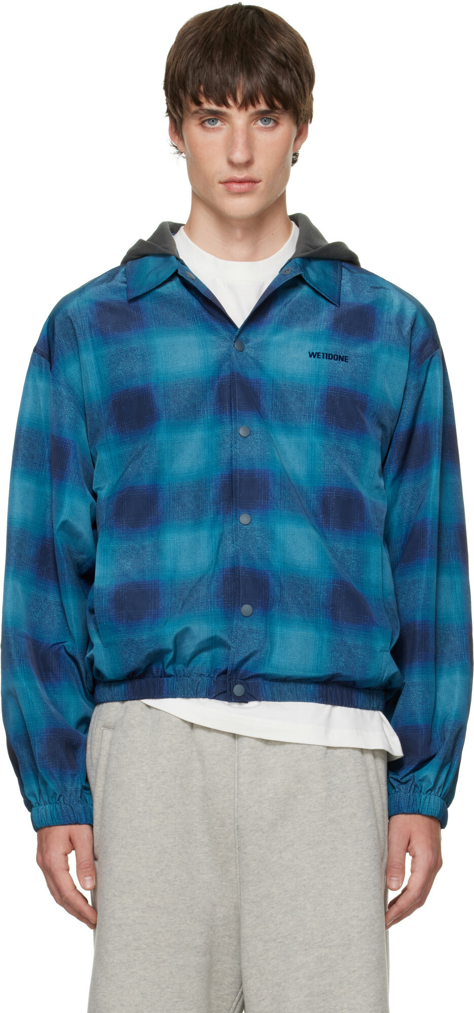 We11done Blue Check Coach Jacket