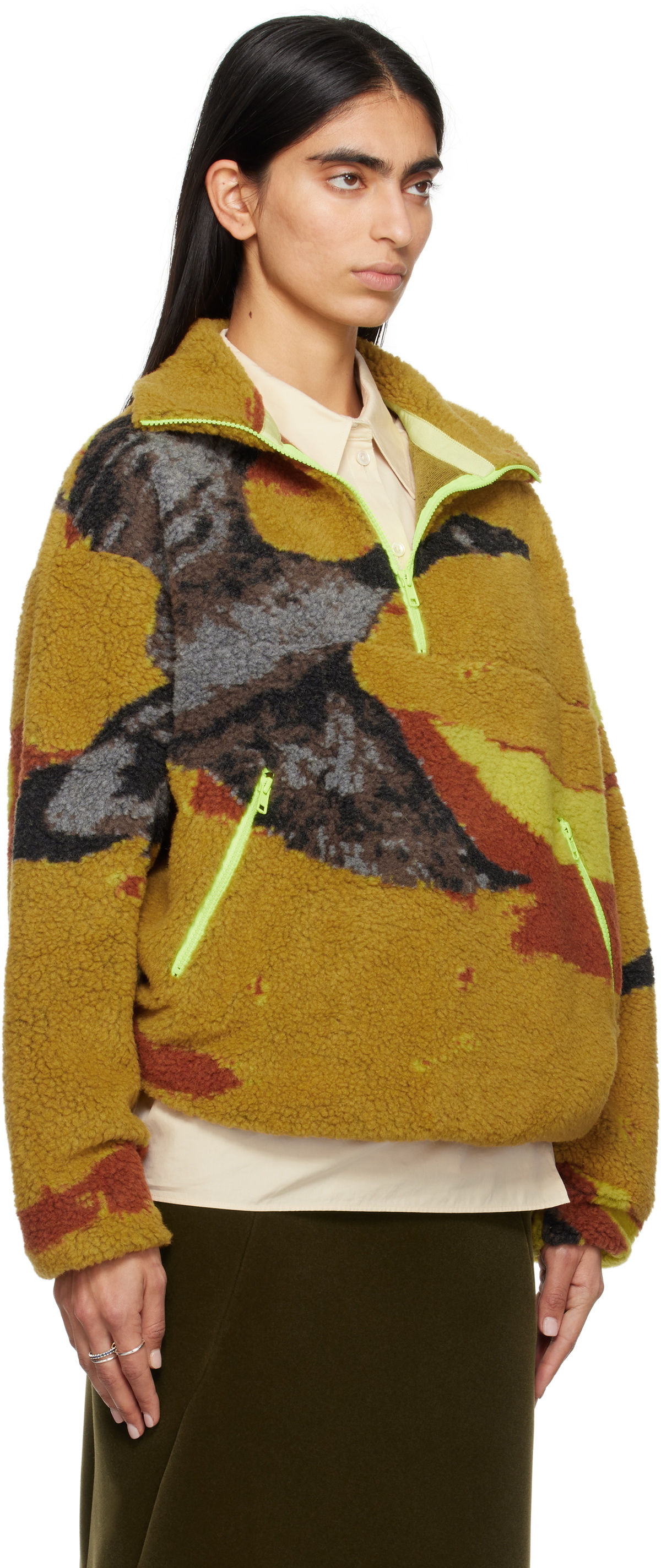 Conner Ives Khaki Recycled Fleece 1/2 Zip Sweater