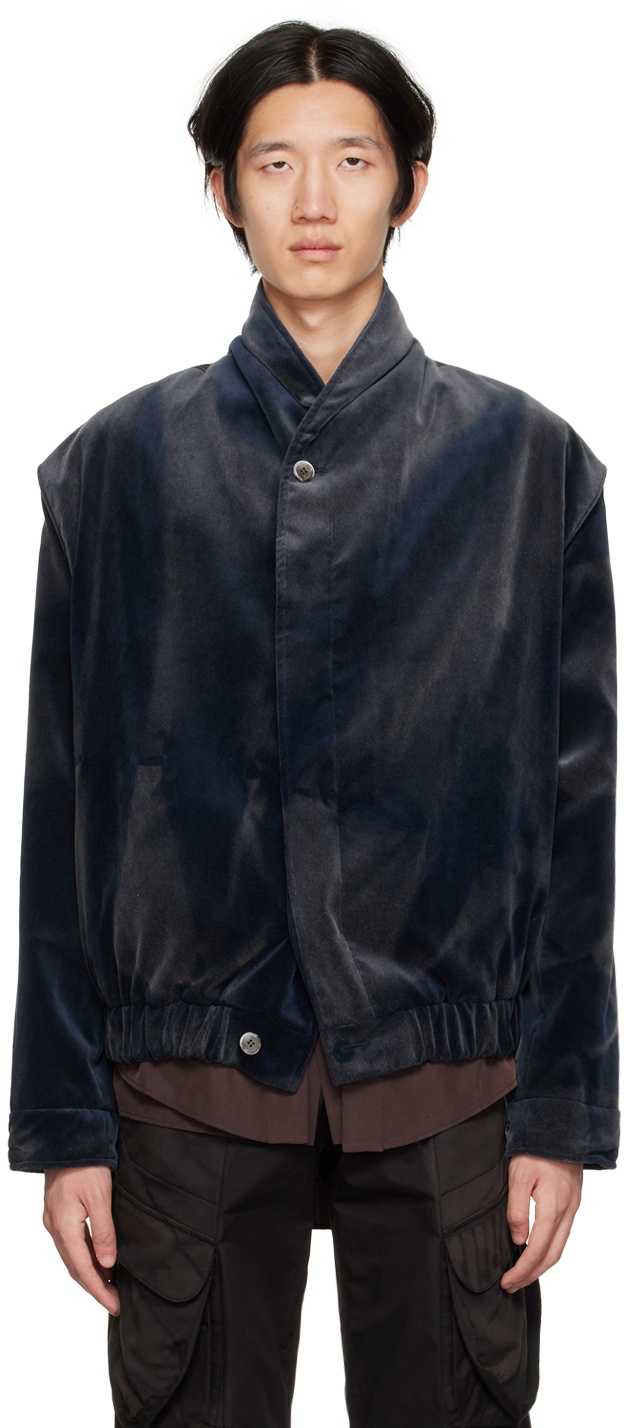 JiyongKim Navy Sun-Bleached Bomber Jacket