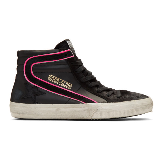 Photo: Golden Goose Black and Pink Suede Slide Sneakers