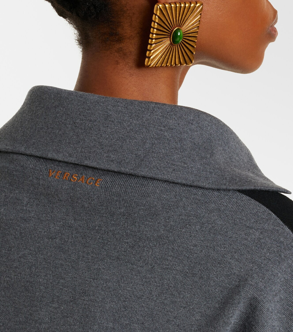 Versace Suede-trimmed wool-blend zip-up sweater