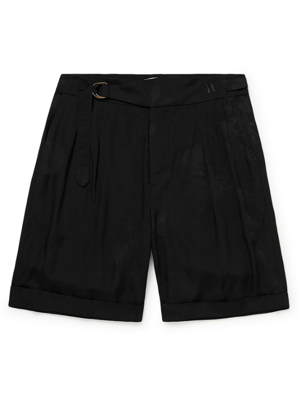 Photo: NANUSHKA - Nagi Wide-Leg Belted Pleated Floral-Jacquard Shorts - Black